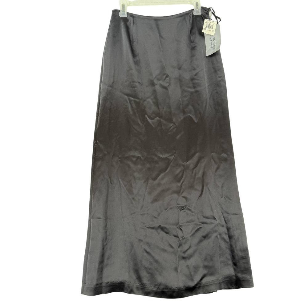 Adrianna Papell Skirt Womens Petite 10P Black Satin A Line Maxi Lined Formal NWT